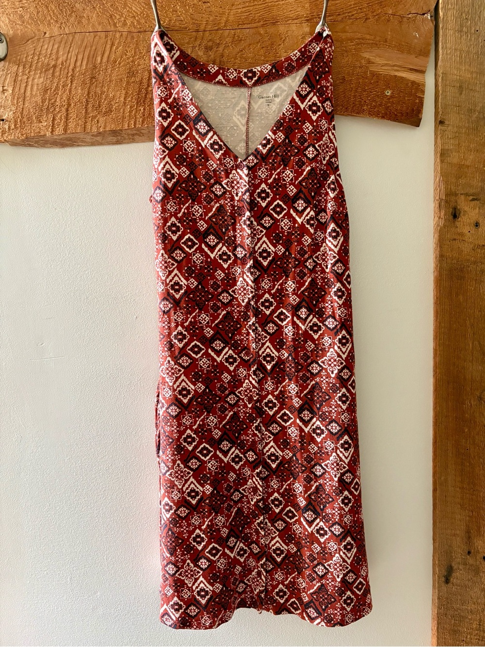 Garnet Hill—Button-Front Sleeveless Tank Midi Dress, Red Mosaic Pattern (Medium)